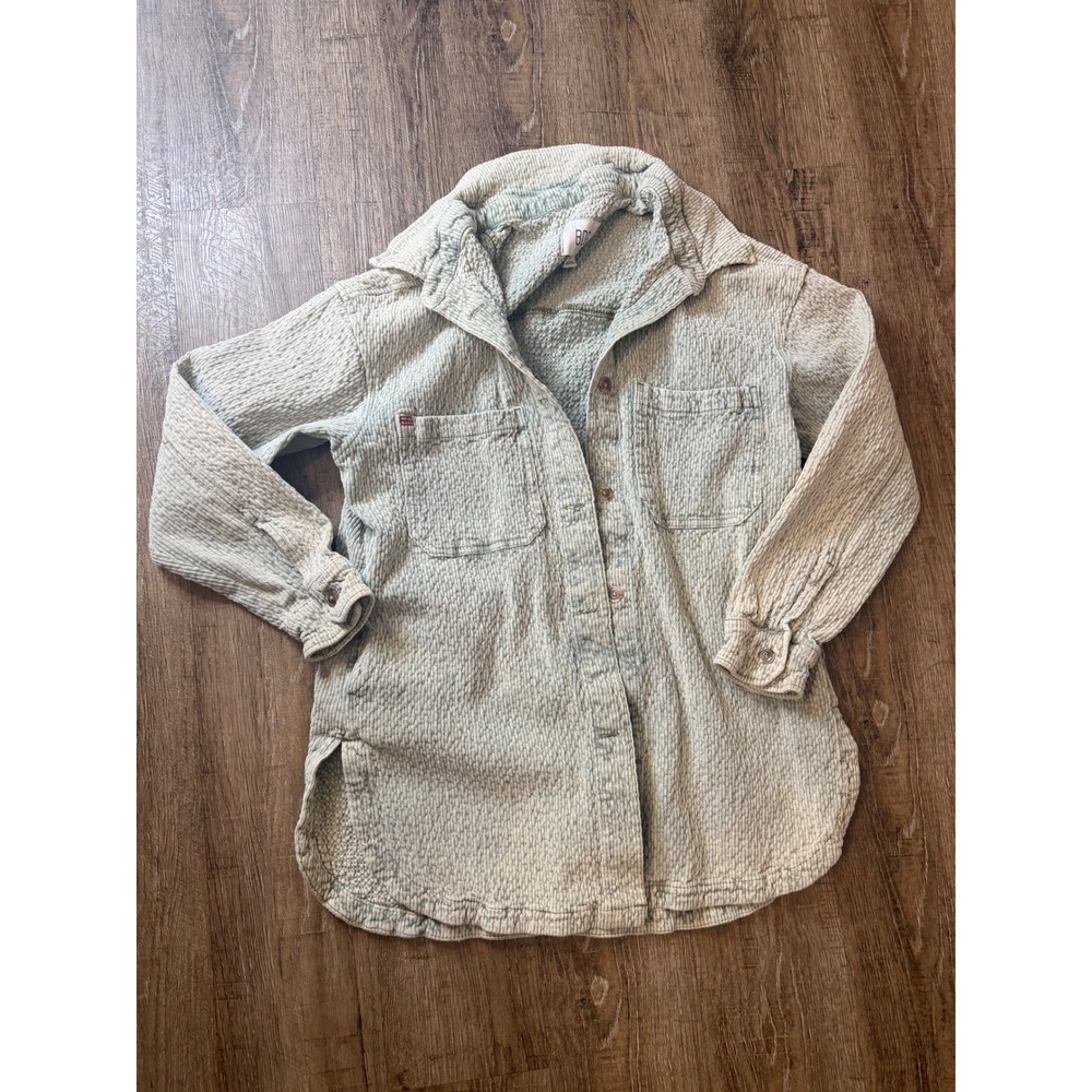 BDG Urban Outfitters Textured Waffle Knit Shirt Jacket Sage Green Small